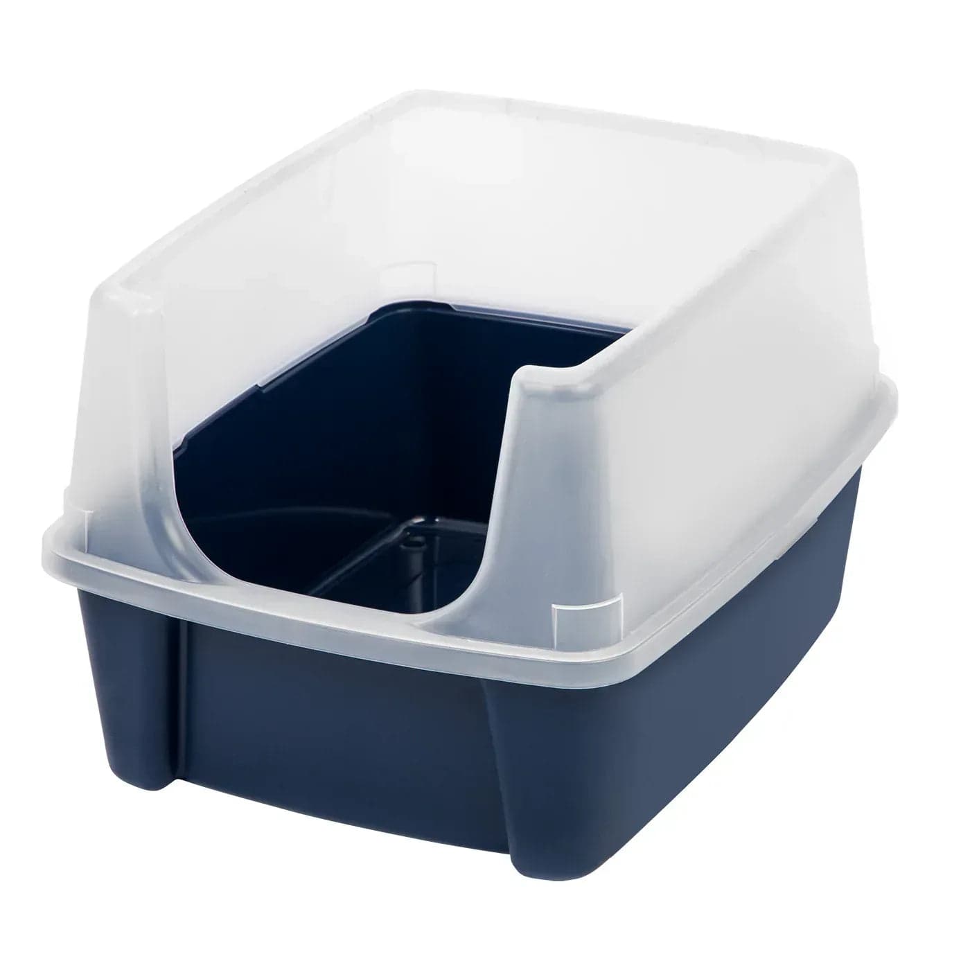 IRIS USA Open Top Cat Litter Box with Shield, Navy