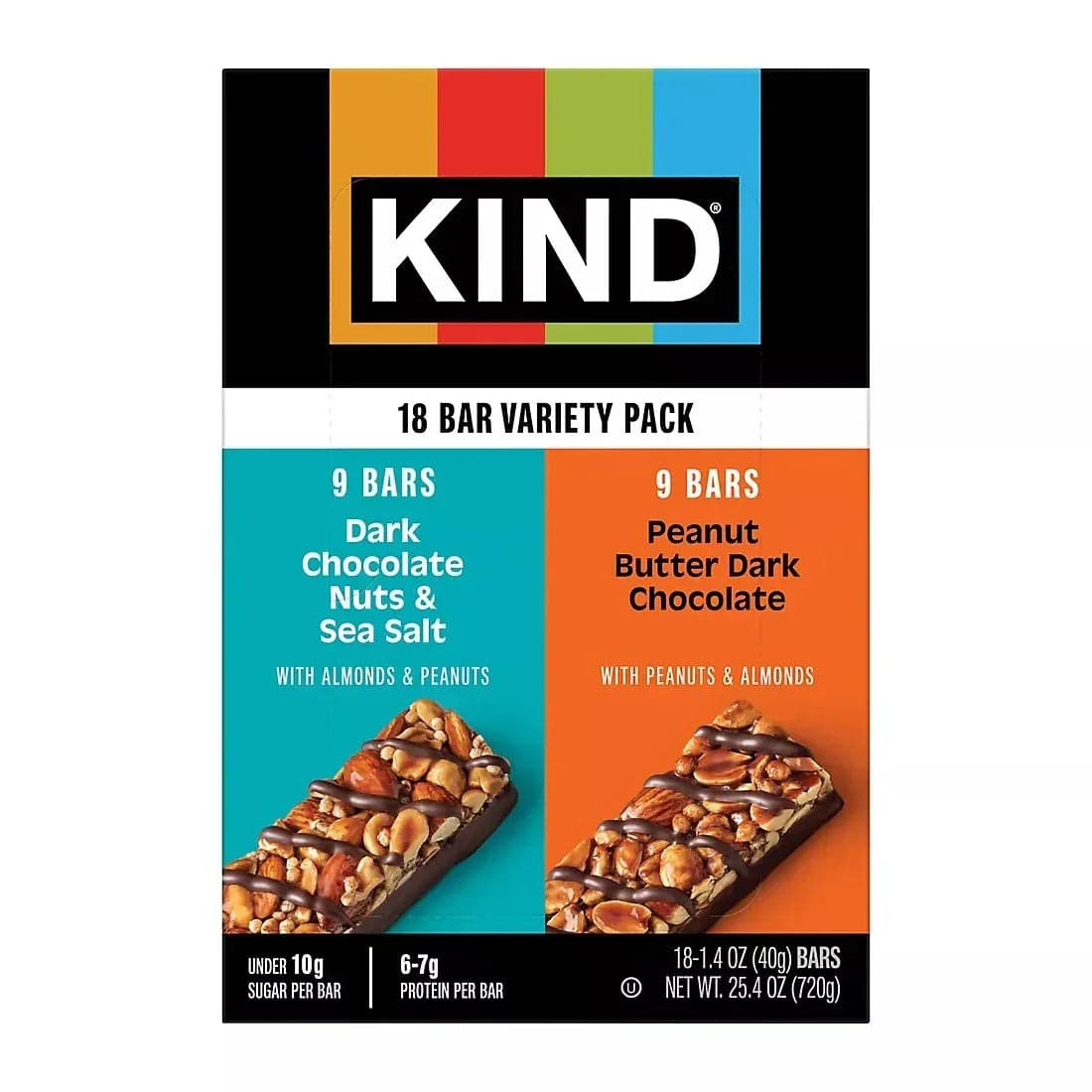 KIND Dark Chocolate & Peanut Butter Dark Chocolate Nut Bars Variety Pack, 6-7g Protein, 18 pk./1.4 oz.