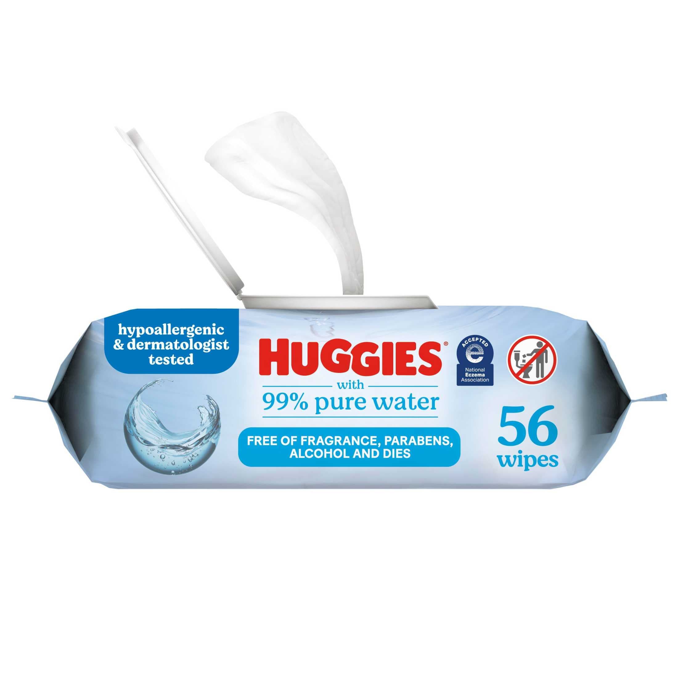 Huggies 99% Pure Water Unscented Baby Wipes, 1 Flip-Top Pack, 56 Count