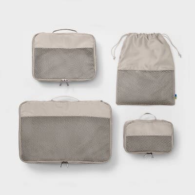 4pc Packing Cube Set - Open Story Muddy Aqua: Zipper & Drawstring Closure