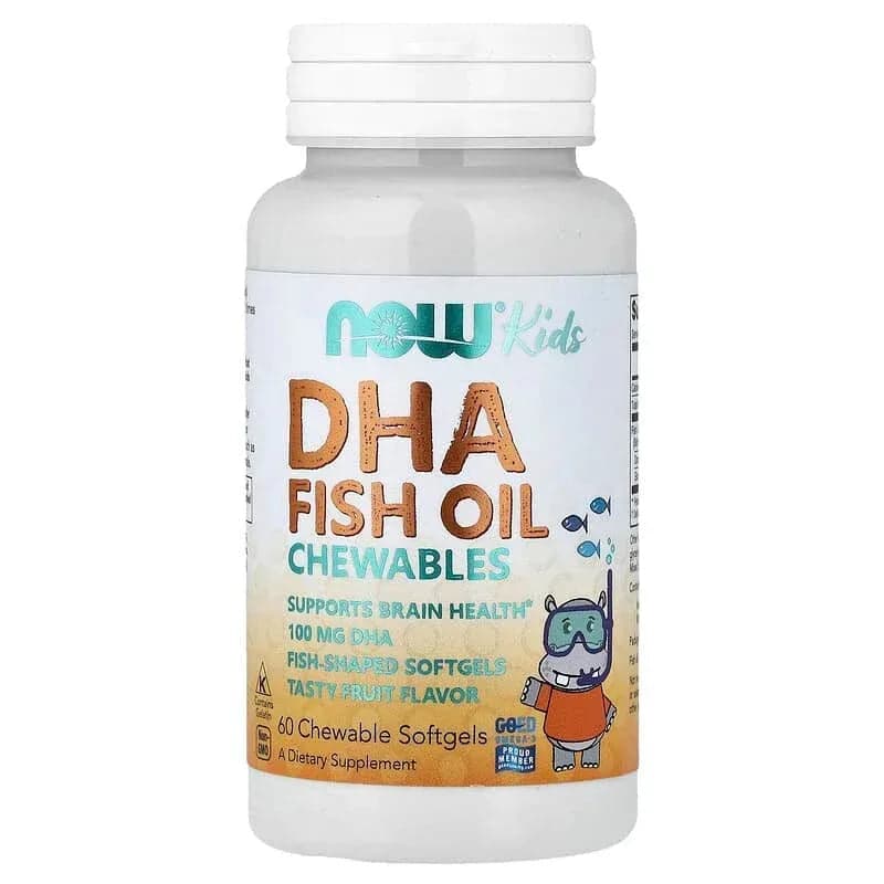 NOW Foods Kid's DHA Fish Oil Chewables, Tasty Fruit, 60 Chewable Softgels