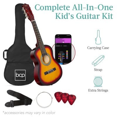 Best Choice Products 30in Kids Acoustic Guitar Beginner Starter Kit w/ Strap, Case, Strings - Redburst