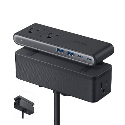 Anker Nano Power Strip, Desk Clamp with 1500J Surge Protector, 5ft Extension Cord, 70W Max, 6 AC, 2 USB A, 2 USB C, Home Office Essentials