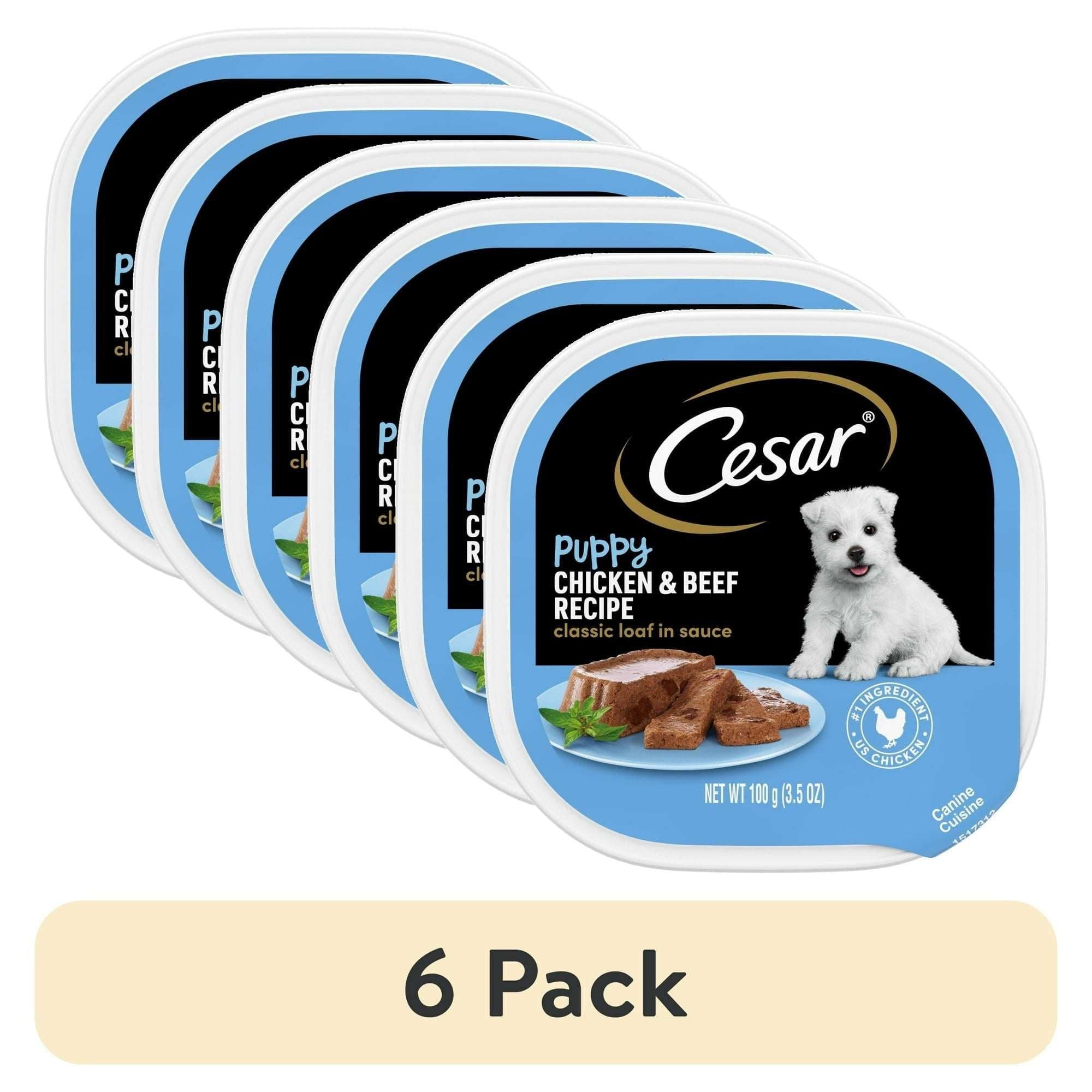 Cesar Classic Loaf in Sauce Chicken & Beef Recipe Wet Dog Food for Puppies, 3.5 oz Tray