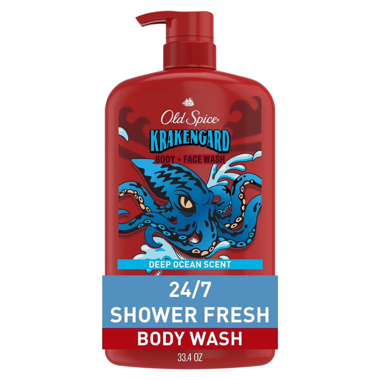Old Spice Body Wash for Men, Krakengard 2 in 1 with Lasting Scent, 33.4 oz