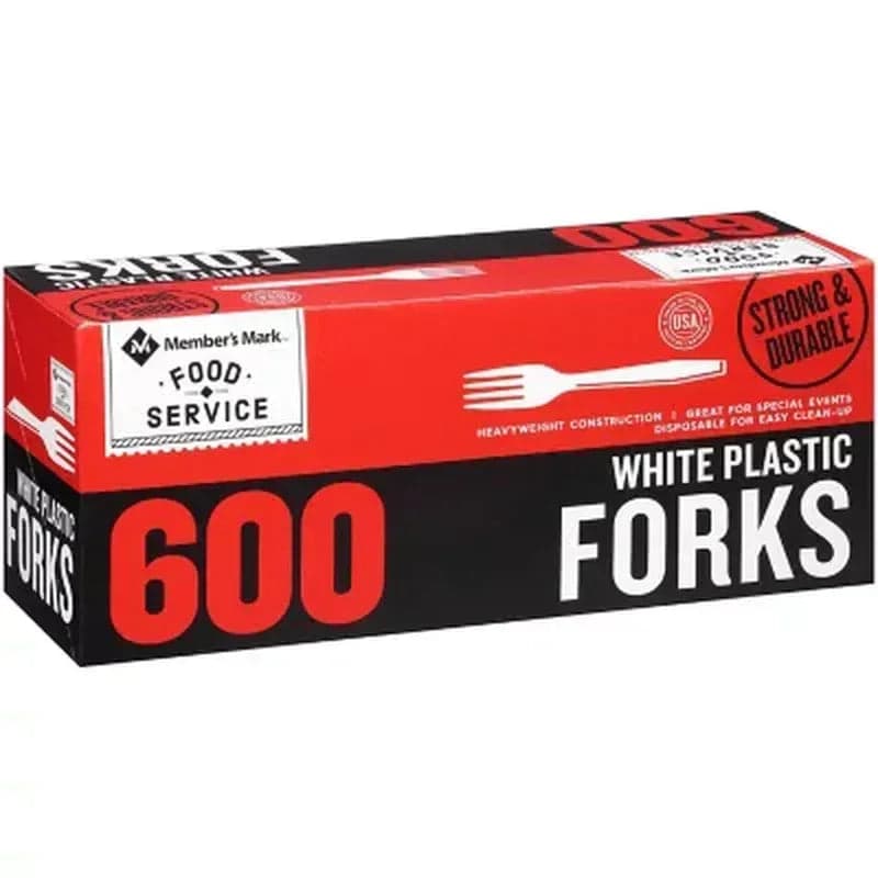 White Plastic Forks, Heavyweight (600 Ct.)