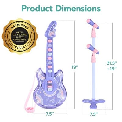 Best Choice Products 19in Kids Flash Guitar, Pretend Play Musical Instrument Toy for Toddlers w/ Mic, Stand - Black