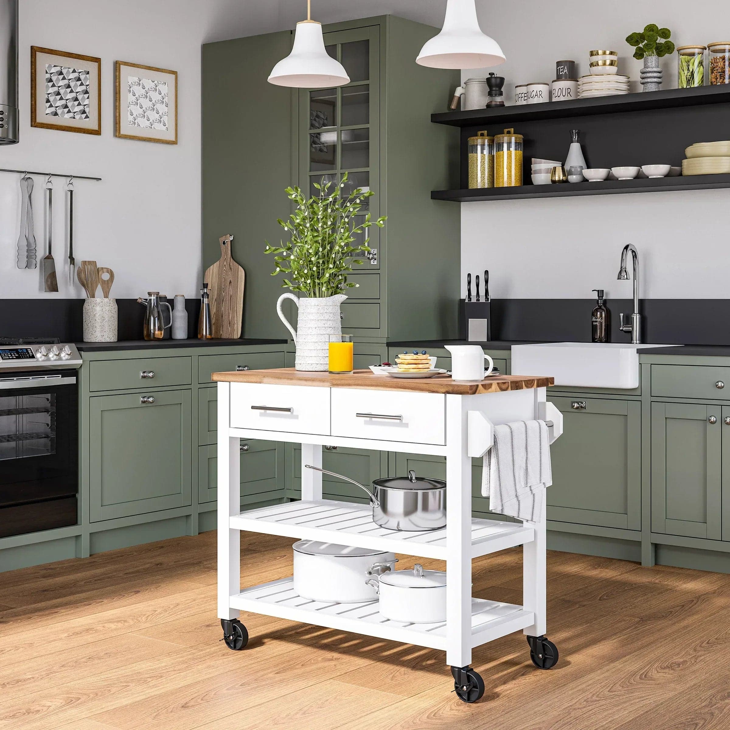 Seville Kitchen Cart with Acacia Shelves