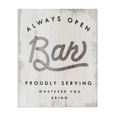 Stupell Industries Always Open BYOB Bar Sign Funny Drinking Phrase Canvas Art, 30" x 40"