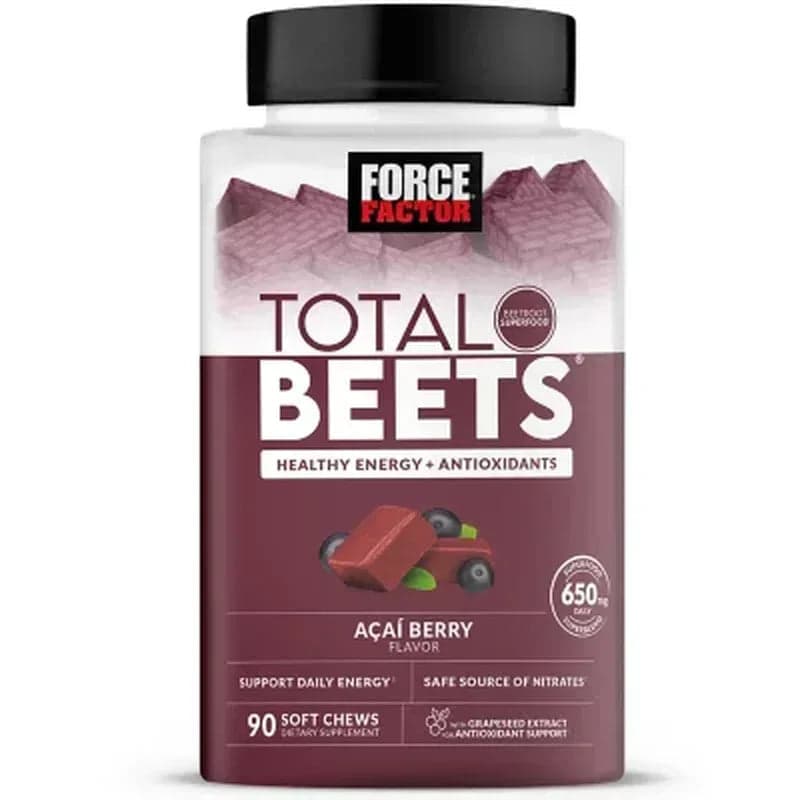 Force Factor Total Beets Beet Root Superfood Soft Chews, Acai Berry (90 Ct.)