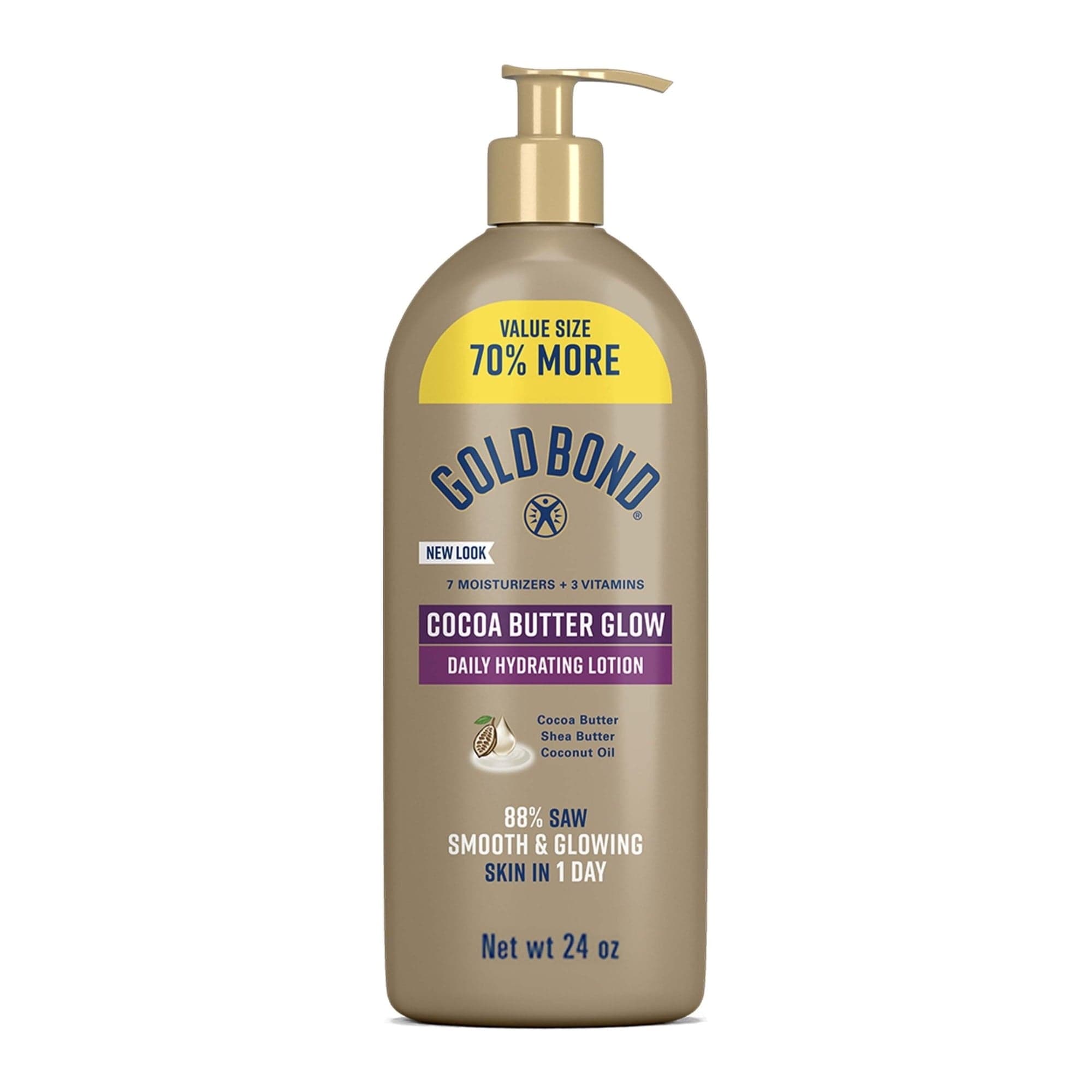 Gold Bond Cocoa Butter Glow Daily Hydrating Lotion with Cocoa and Shea Butter and Coconut Oil, 24 oz