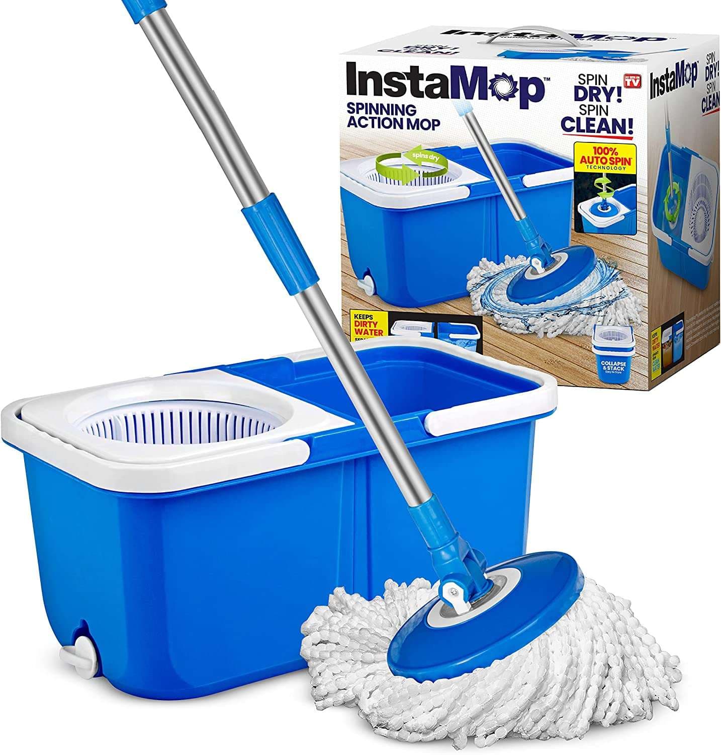 Insta Mop Spin Mop and Bucket with Wringer, Microfiber Mop Head, Floor Cleaning for Hardwood & Tile