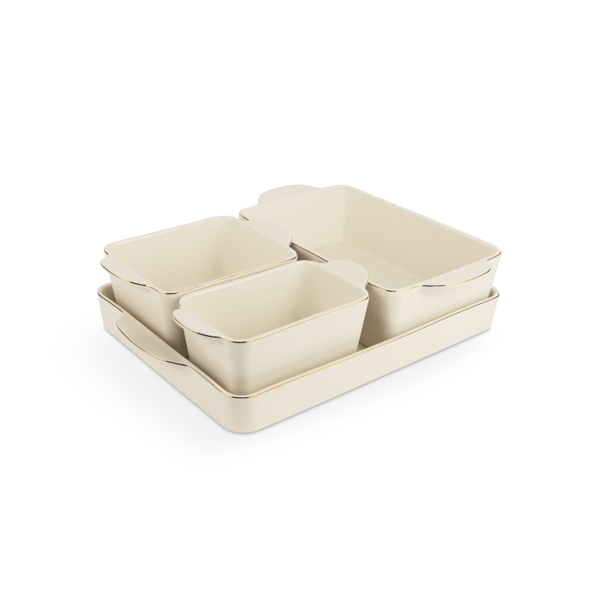 Thyme & Table Cream Ceramic Nesting Bakeware Set, 4-Piece Solid Print