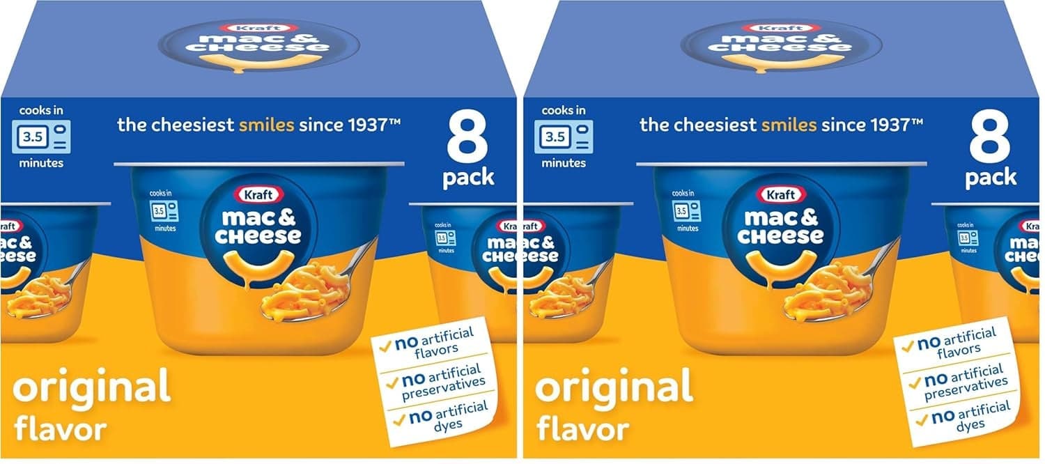 Kraft Original Easy Microwavable Macaroni and Cheese Cups (8 ct Box, 2.05 oz Cups) (Pack of 2)