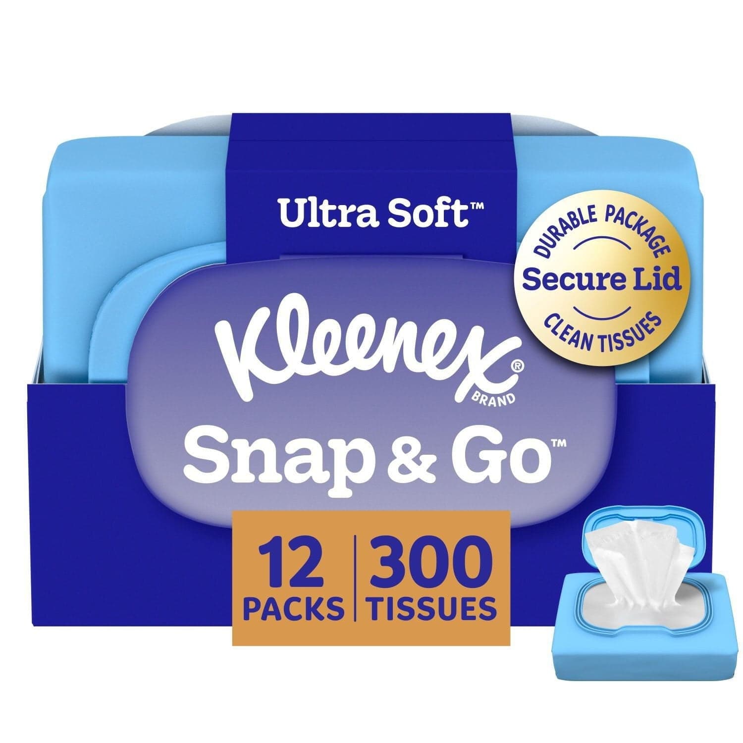 Kleenex Snap & Go Facial Tissues, 12 Packs, 25 Tissues per Pack