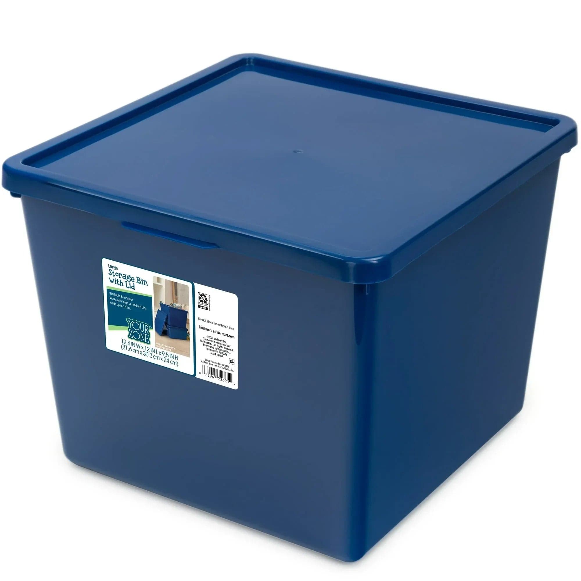 Your Zone Kids Large Plastic Stacking Storage Bin with Lid, 12 in x 12.4 in x 9.4 in