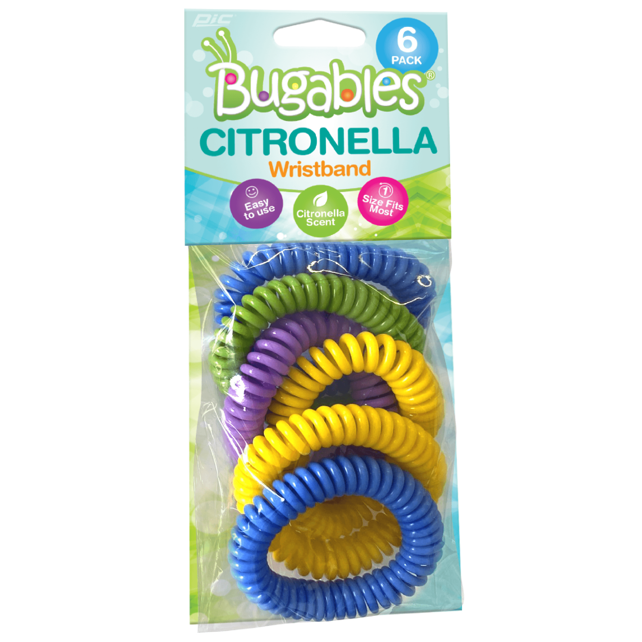 PIC Bugables Citronella Coil Wristbands, Insect and Pest Repellent, Multicolor, 6-Pack