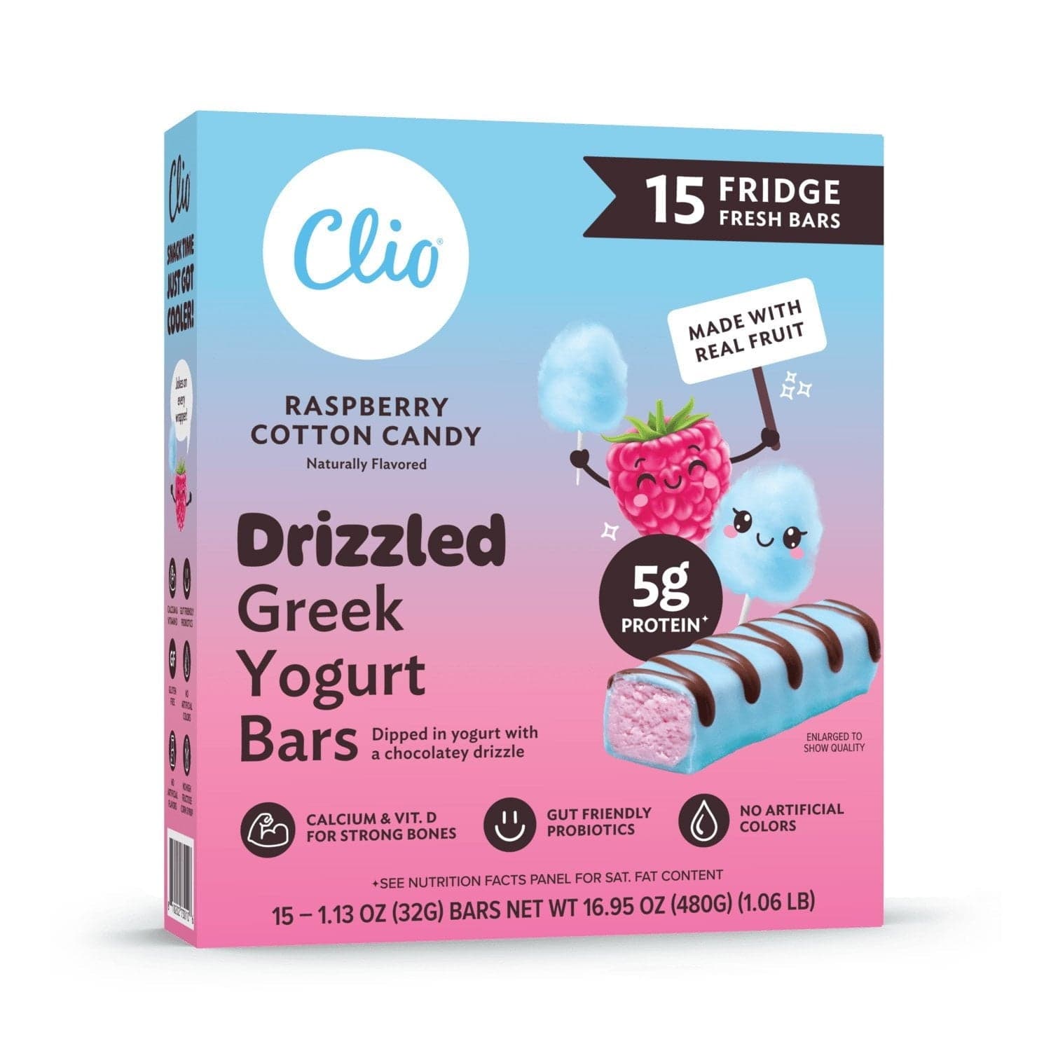 Clio Greek Yogurt Raspberry Cotton Candy Bars, 15 count