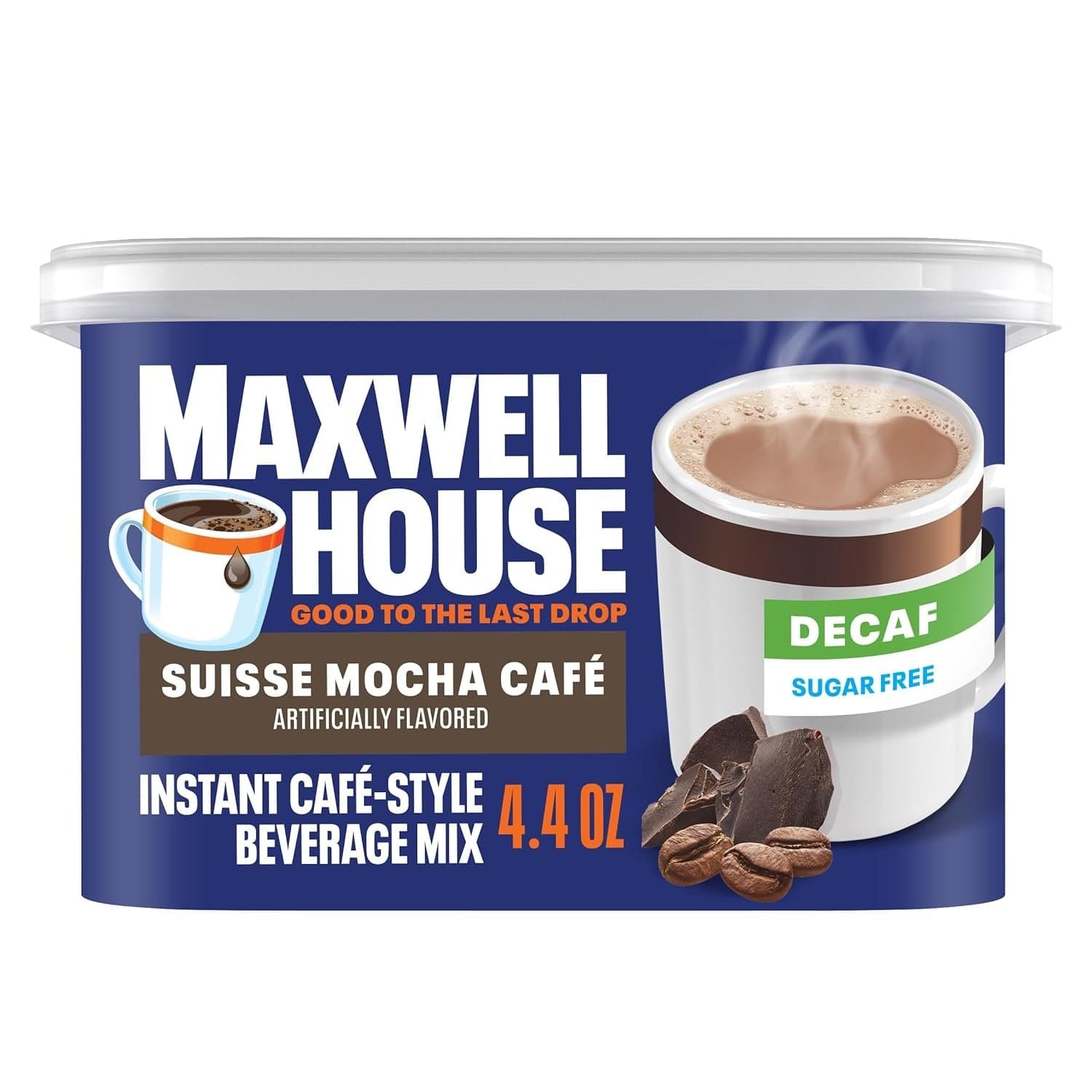Maxwell House Suisse Mocha Cafe-Style Instant Beverage Mix, Decaf and Sugar Free, 4.4 oz