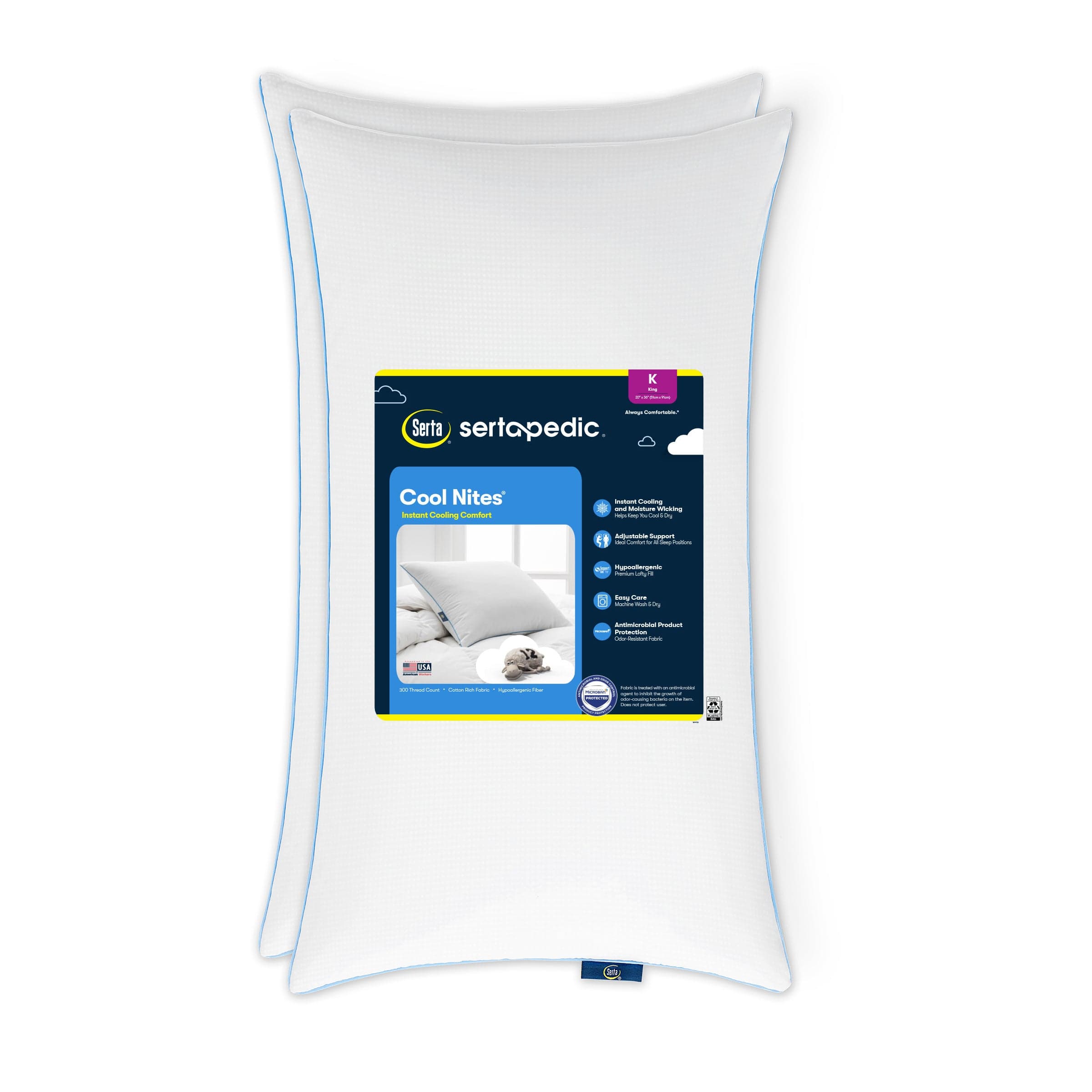 Sertapedic Cool Nites Bed Pillow, King, 2 Pack