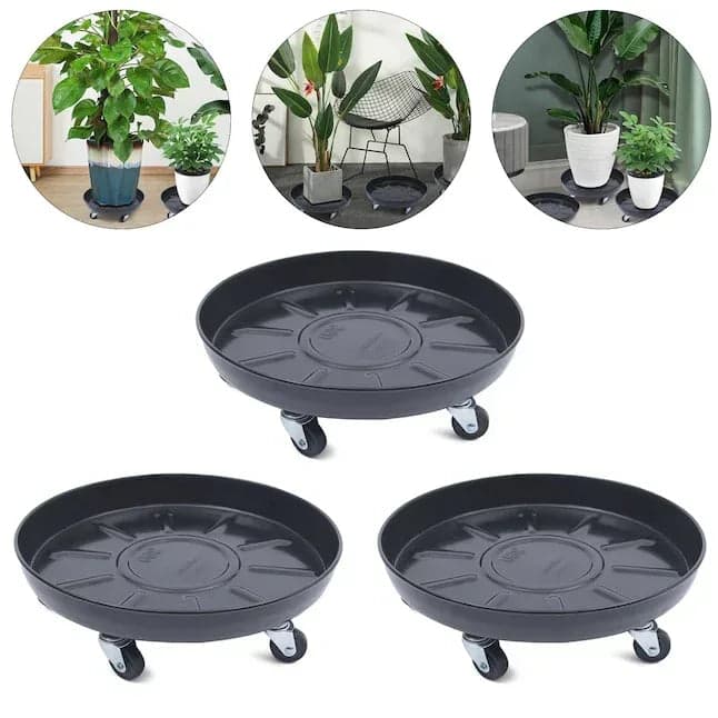 CNCEST 14.17-in L x 14.17-in D x 3.94-in H Black Plant Caddy, 3 Pieces Included