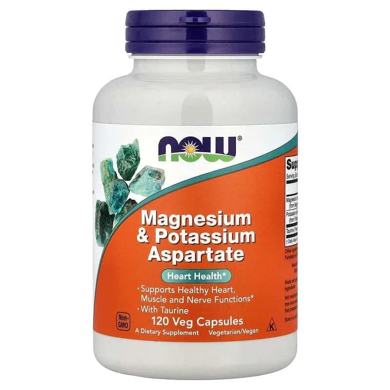 NOW Foods Magnesium & Potassium Aspartate With Taurine, 120 Veg Capsules