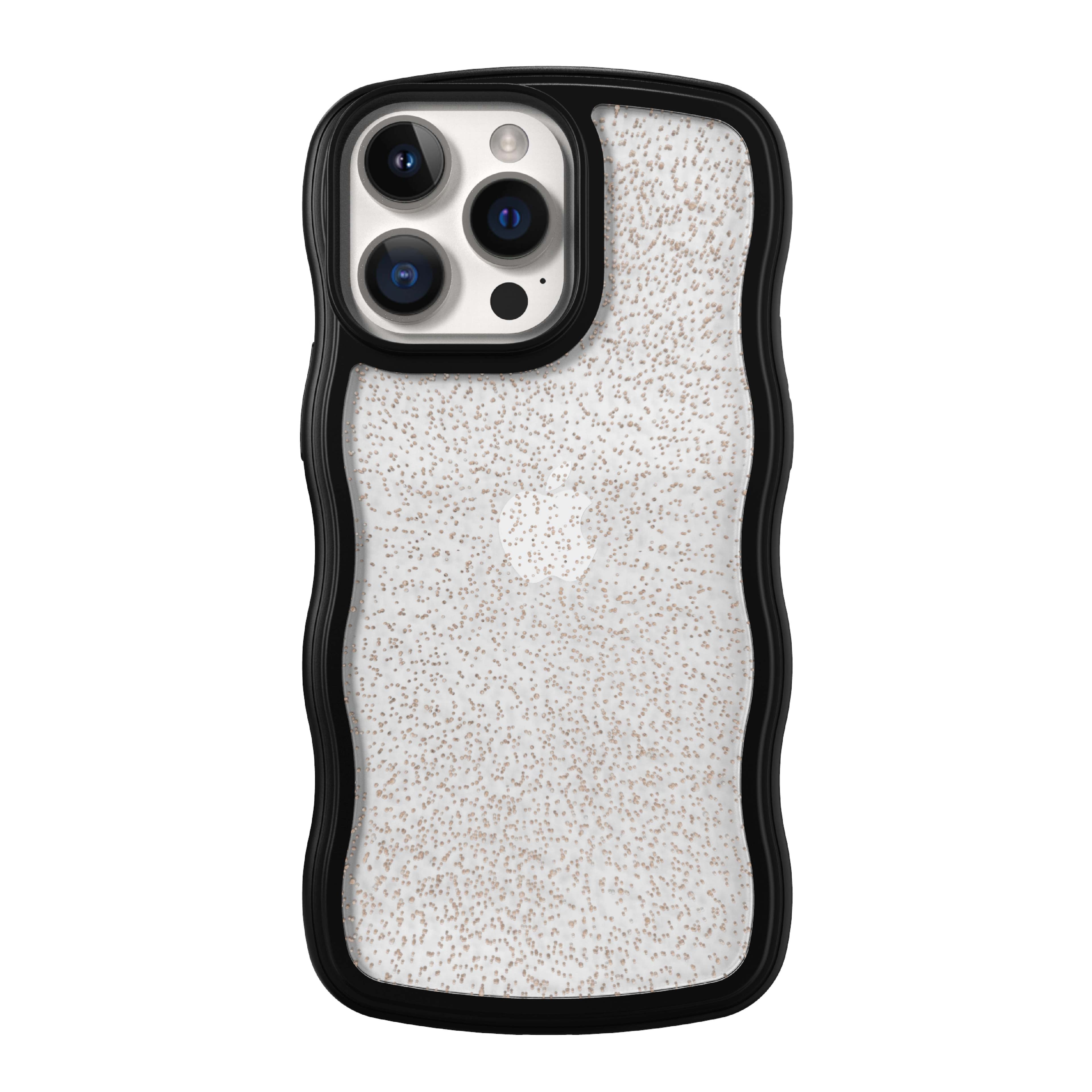 onn. Wavy Grip Phone Case for iPhone 14 Pro Max / 13 Pro Max / 12 Pro Max, Black/Gold Glitter