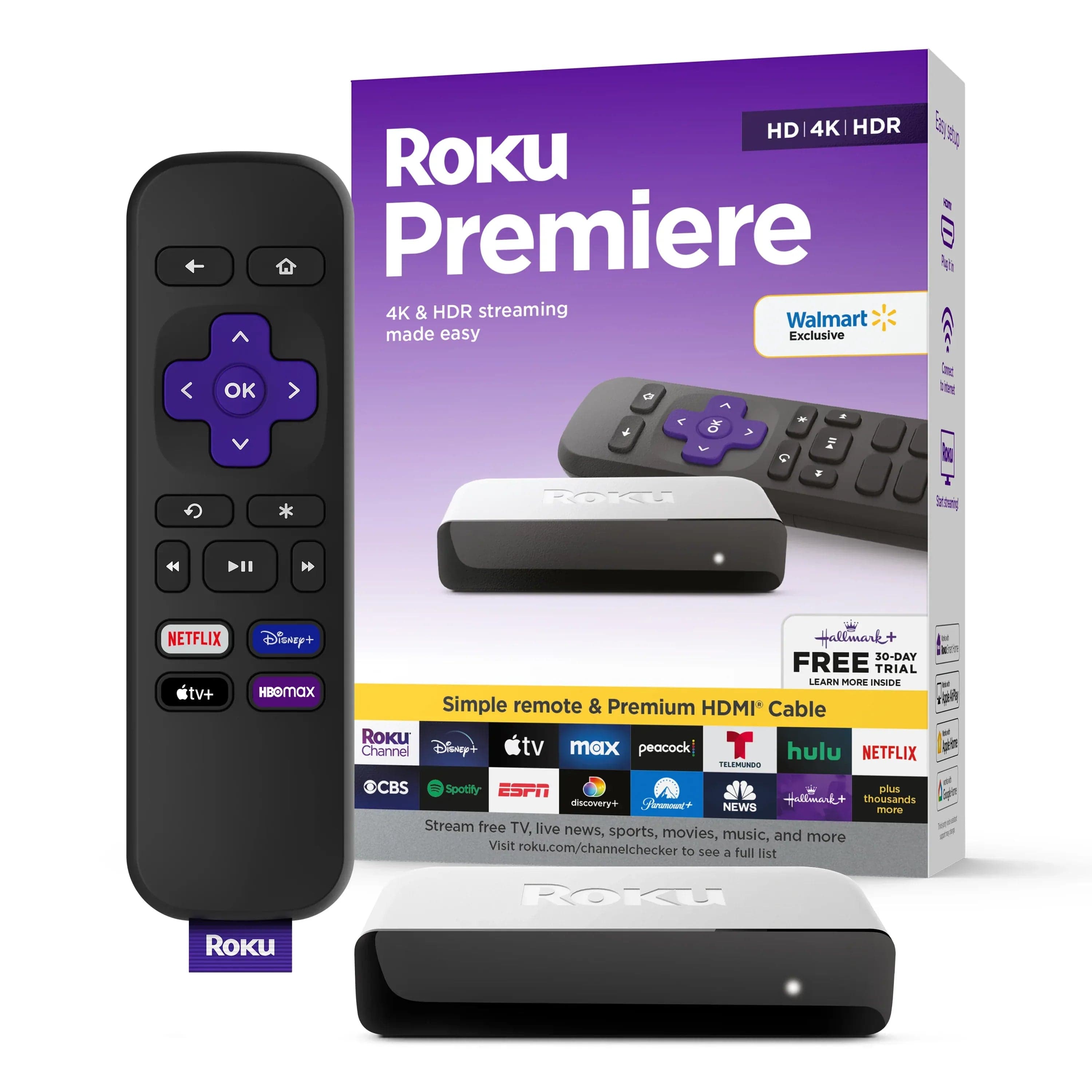 Roku Premiere | 4K/HDR Streaming Media Player Wi-Fi Enabled with Premium High Speed HDMI Cable and Standard Remote