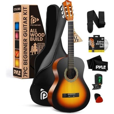 Pyle Classic Guitar Kit (PGACLS40SBD) - 34'' Acoustic, Sunburst Finish, Beginner Starter Kit