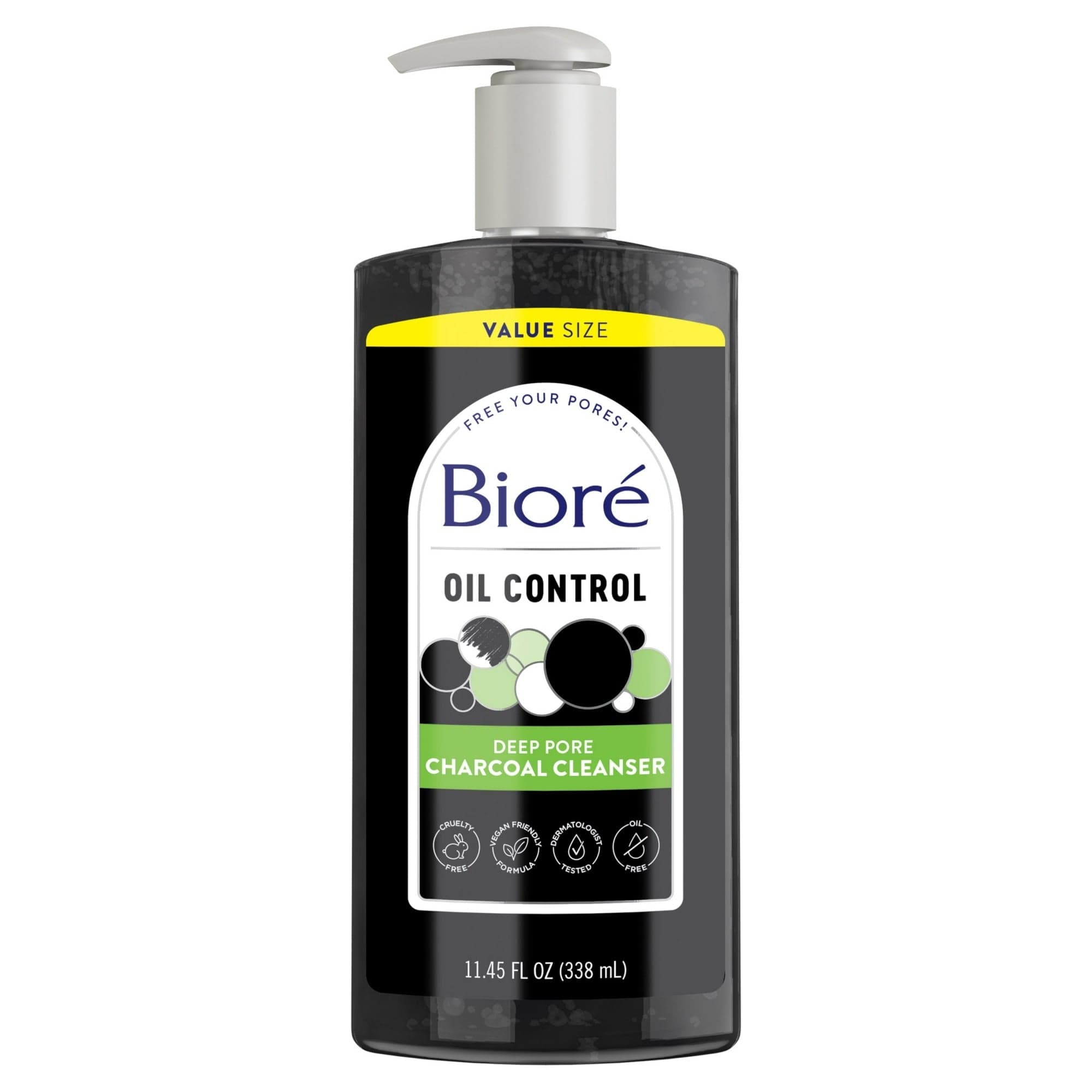 Biore Deep Pore Charcoal Daily Face Wash for Dirt and Makeup Removal, 11.45 fl oz