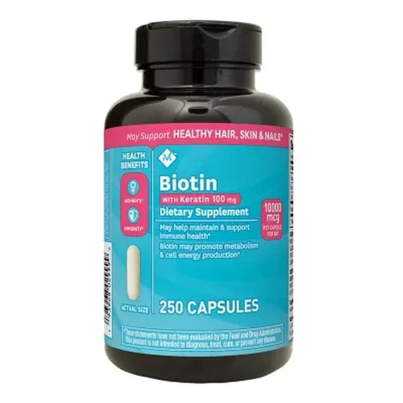 Member's Mark Biotin 10,000 mcg with Keratin 100 mg Capsules, 250 Count