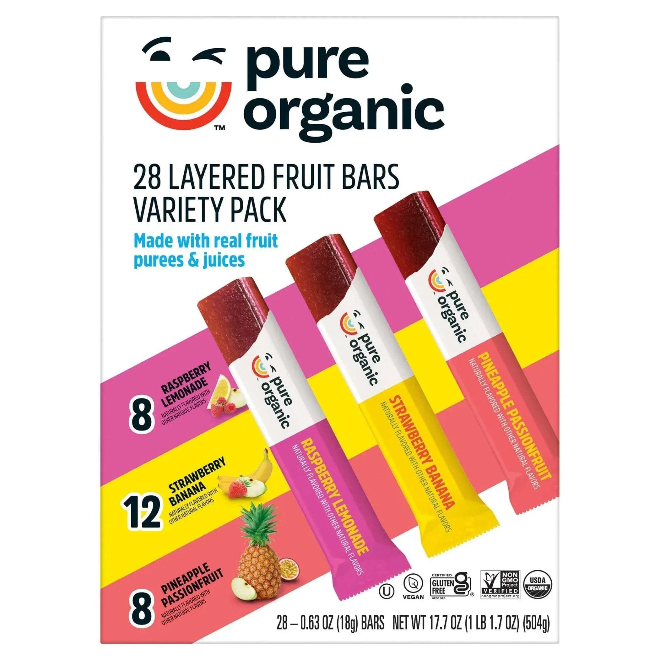 Pure Organic Layered Fruit Bars, Snack Variety Pack, 0.63 oz., 28 pk.