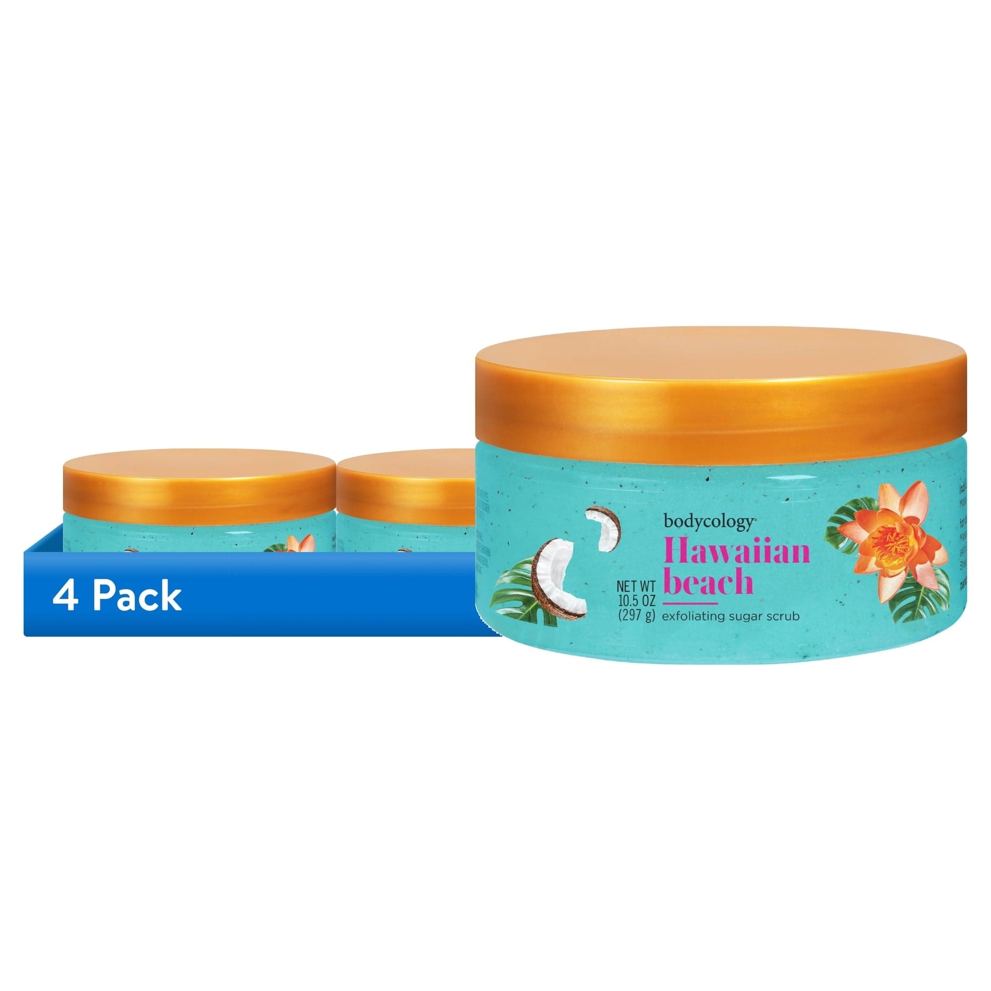 Bodycology Hawaiian Beach Exfoliating Sugar Scrub, 10 fl oz (4-Pack)