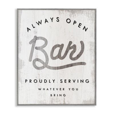 Stupell Industries Always Open BYOB Bar Sign Funny Drinking Phrase Framed Giclee Art, Gray, 16" x 20"