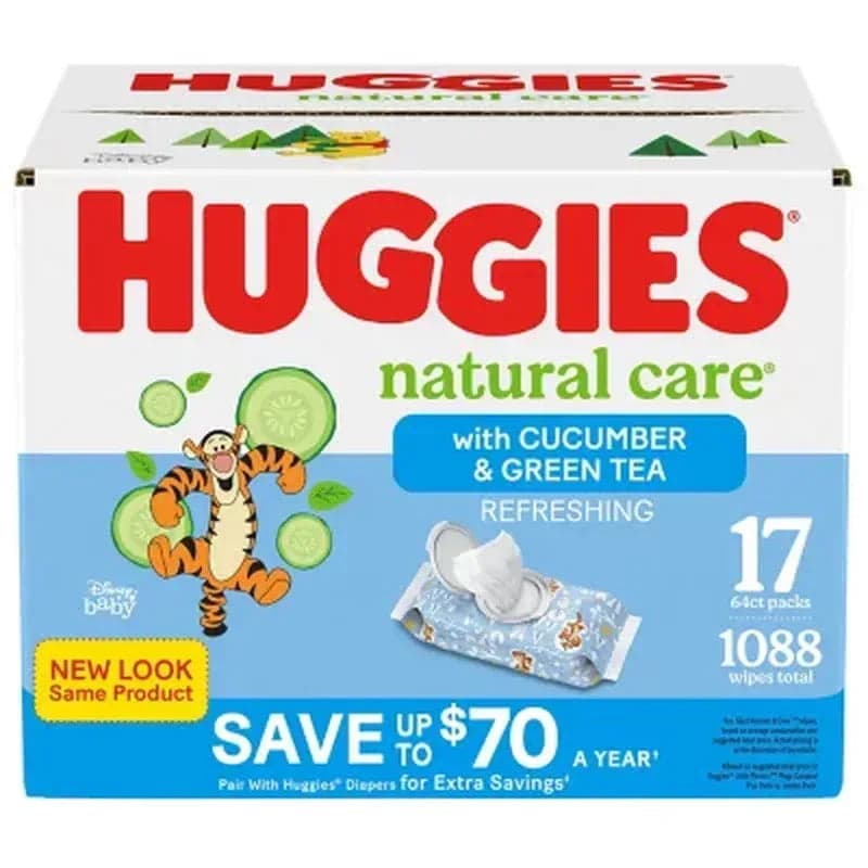 Huggies Natural Care Refreshing Clean Baby Wipes, 17 Packs (1088 ct.)