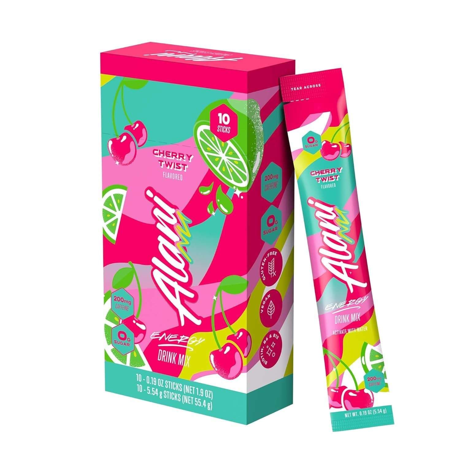 Alani Nu Cherry Twist Energy Sticks Drink Powder, 200mg Caffeine, Zero Sugar, 10 Pack