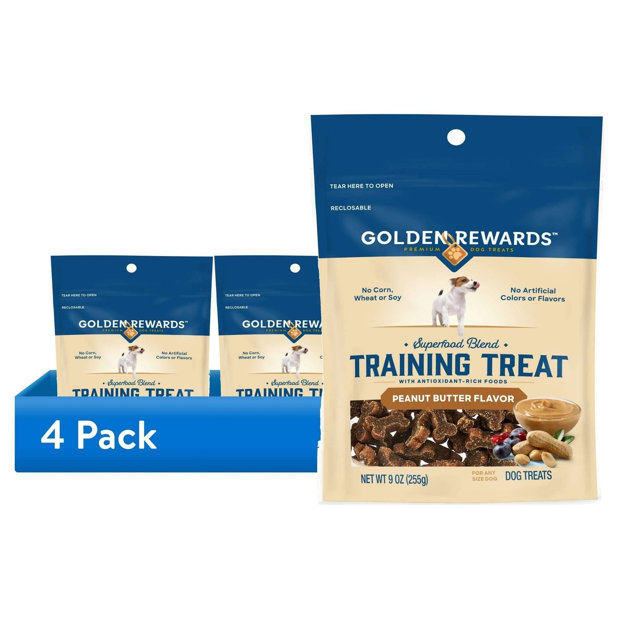 (4 Pack) Golden Rewards Dog Training Treats with Peanut Butter Flavor, 9 oz Pouch
