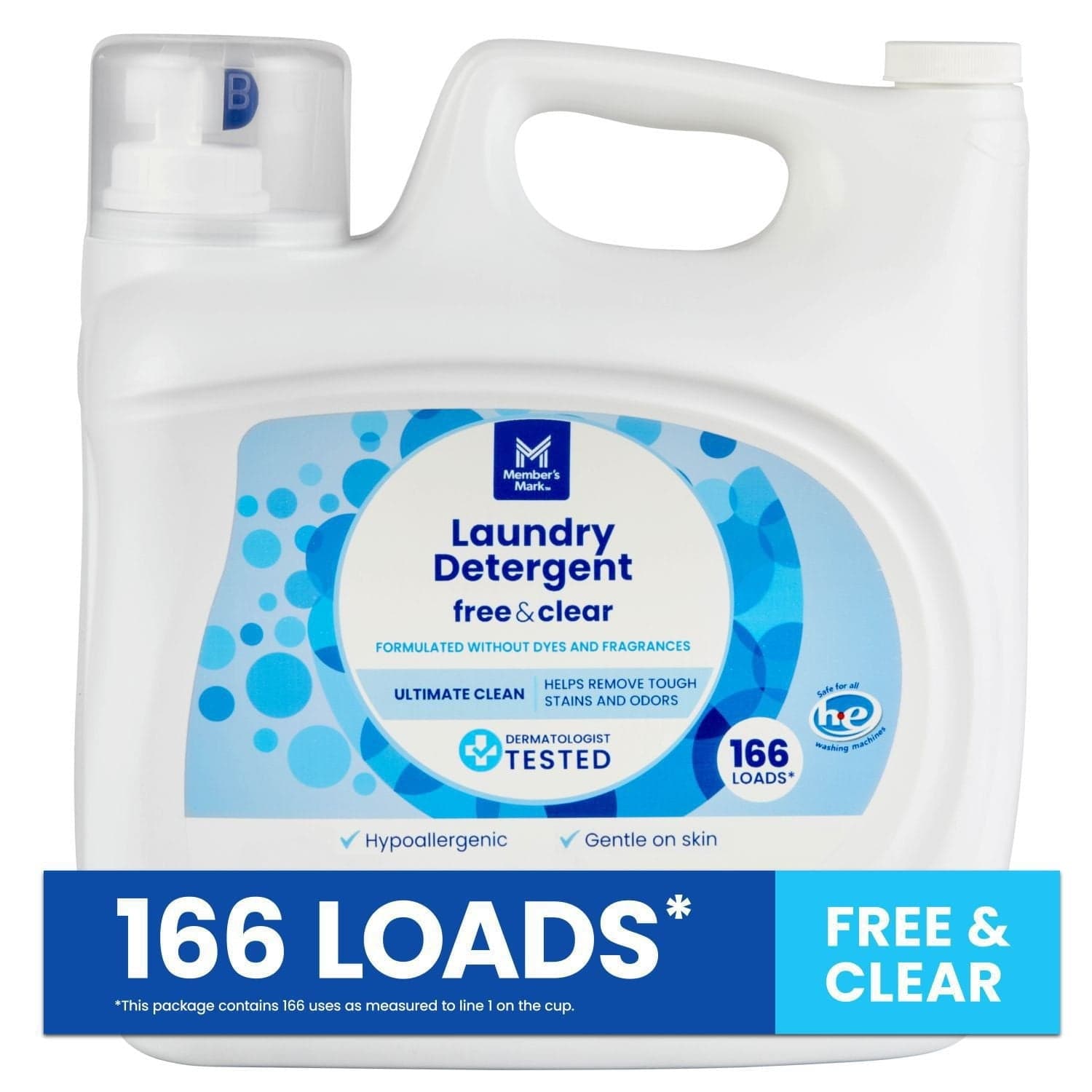 Member's Mark Laundry Detergent Ultimate Clean, Free & Clear, 166 loads, 218 fl. oz.