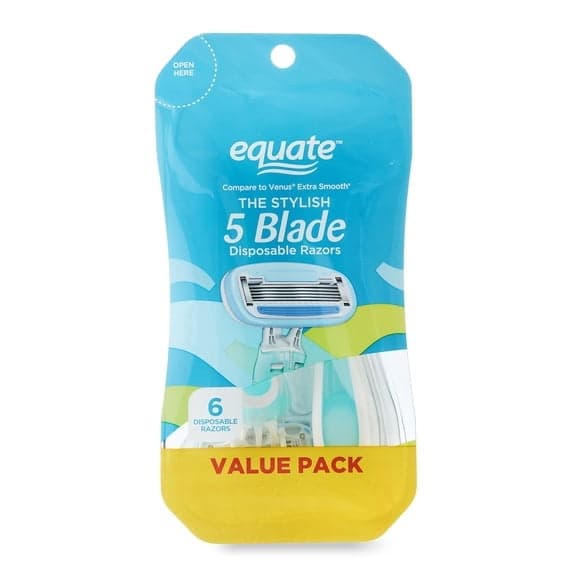 Equate Women's 5-Blade Disposable Razors, Blue, 6 Count