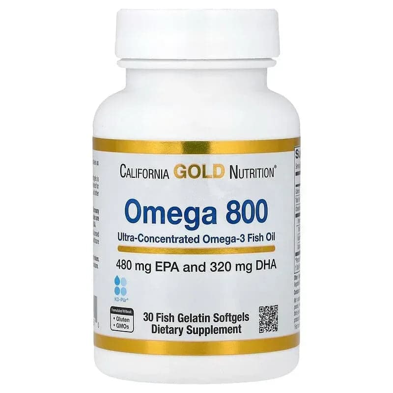 California Gold Nutrition Omega 800 Ultra-Concentrated Omega-3 Fish Oil, Triglyceride Form, 1,000 mg per Softgel