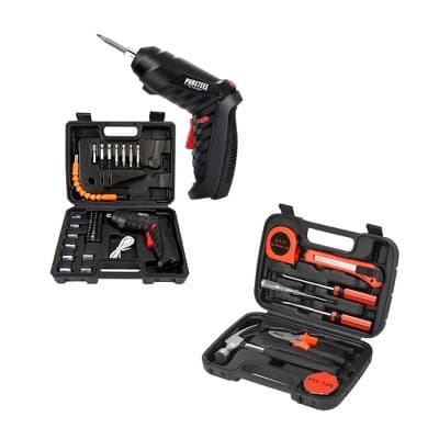 Power & Repair Kit: Rechargeable Electric Screwdriver & 9-Piece Handy Tool Set