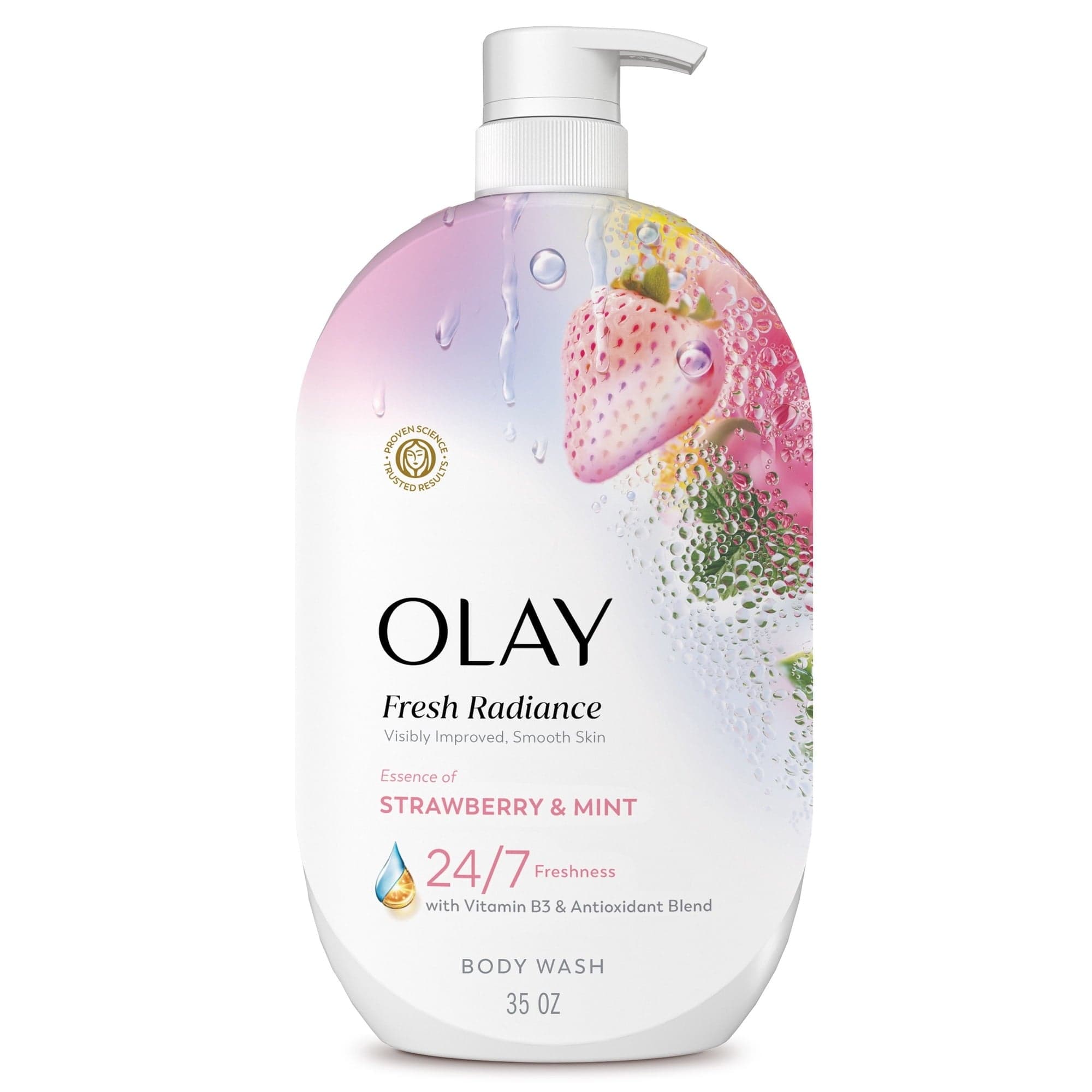 Olay Fresh Radiance Body Wash, Strawberry & Mint, with Vitamin B3, 35oz