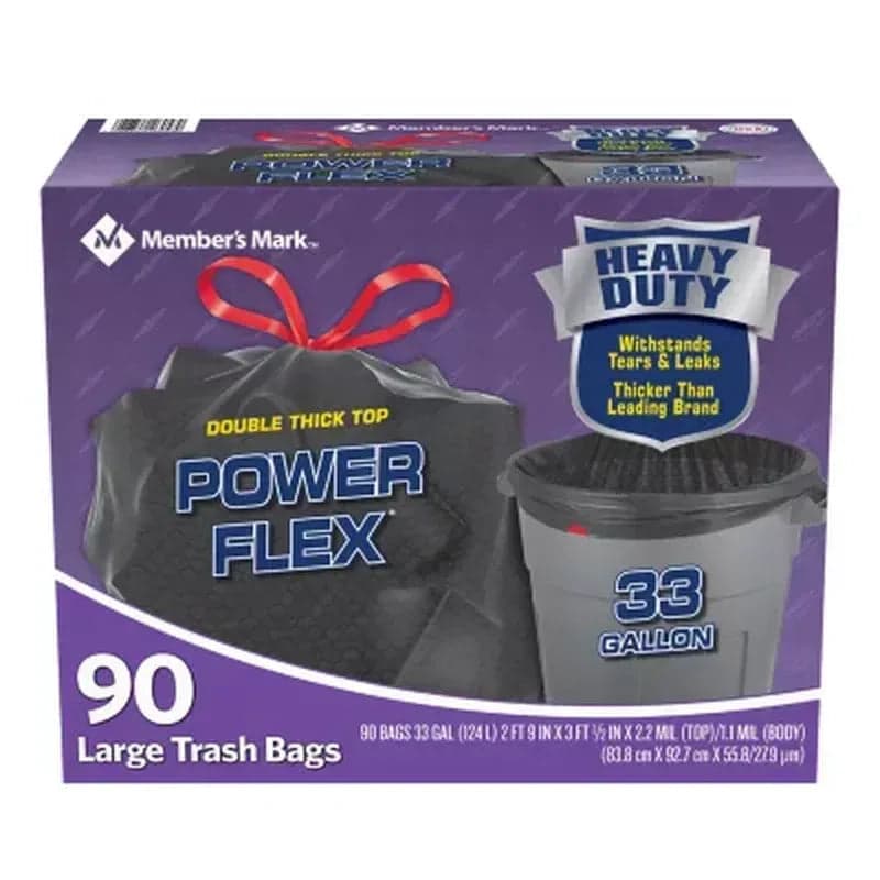 Member's Mark Power Flex 33-Gallon Drawstring Trash Bags (90 ct.)