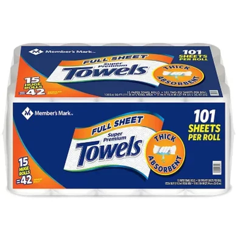 Member's Mark Premium Paper Towels, Huge Rolls (15 Rolls, 101 Sheets)