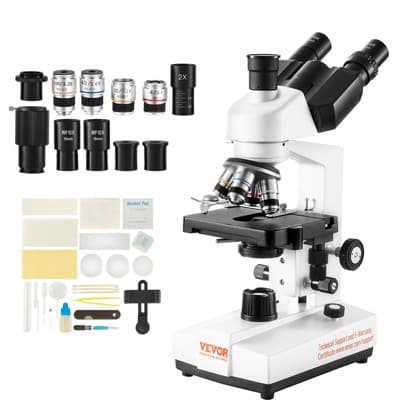 VEVOR Compound Trinocular Microscope, 40X-5000X Magnification Trinocular Compound Lab Microscope with Two-Layer Mechanical Stage, Black&White
