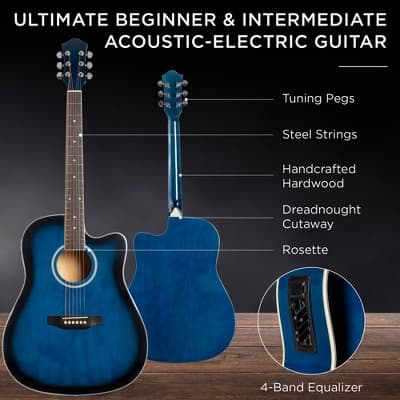 Best Choice Products Beginner Acoustic Electric Guitar Starter Set 41in w/ All Wood Cutaway Design, Case - Blue