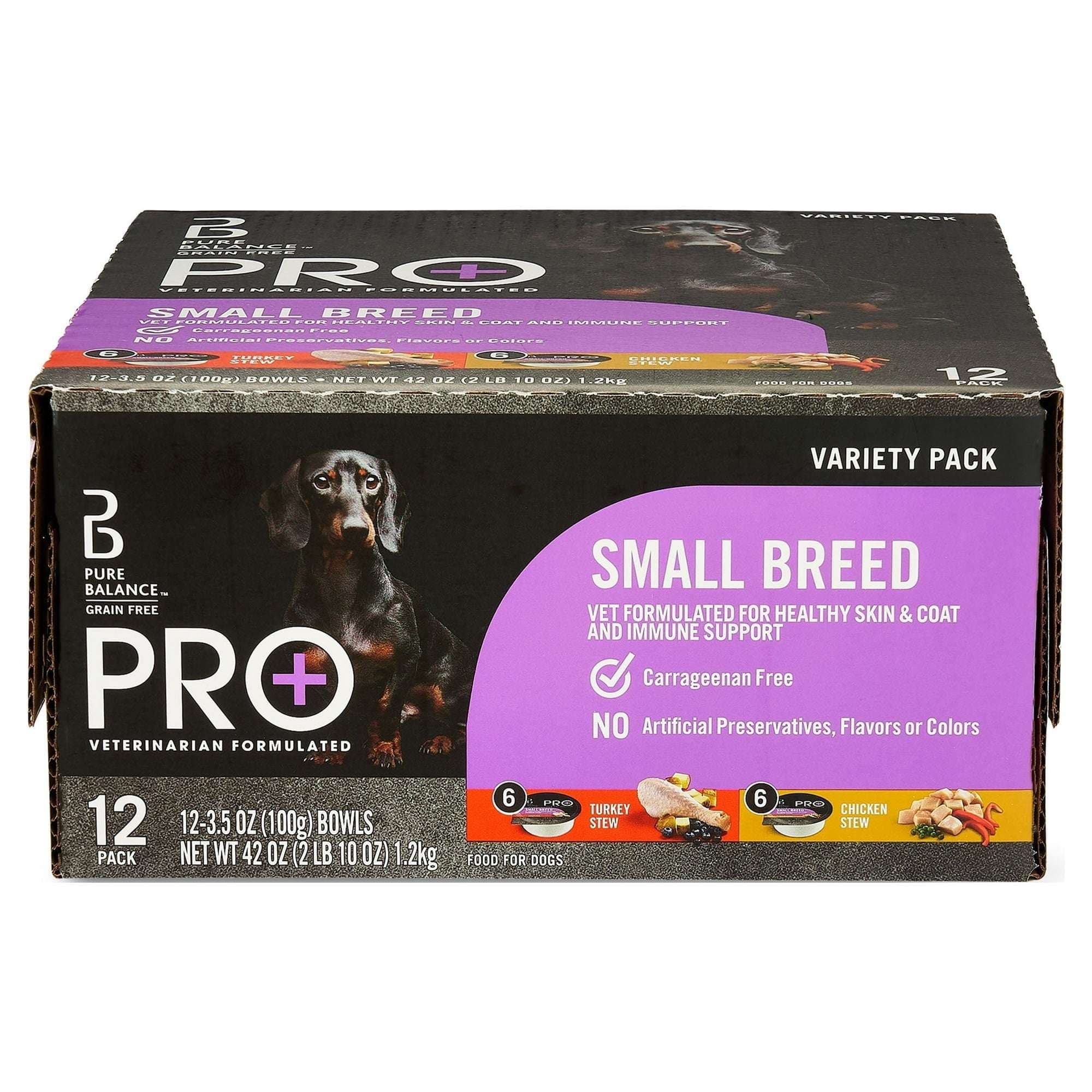 Pure Balance Pro+ Small Breed Turkey and Chicken Stew Variety Pack Wet Dog Food, 3.5 oz Cups, 12 Pack