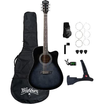 Washburn WA90CE Acoustic-Electric Guitar Kit, Dreadnought Cutaway, Built-In Tuner, Okoume Body, Perfect Holiday Gift for Adults & Beginners