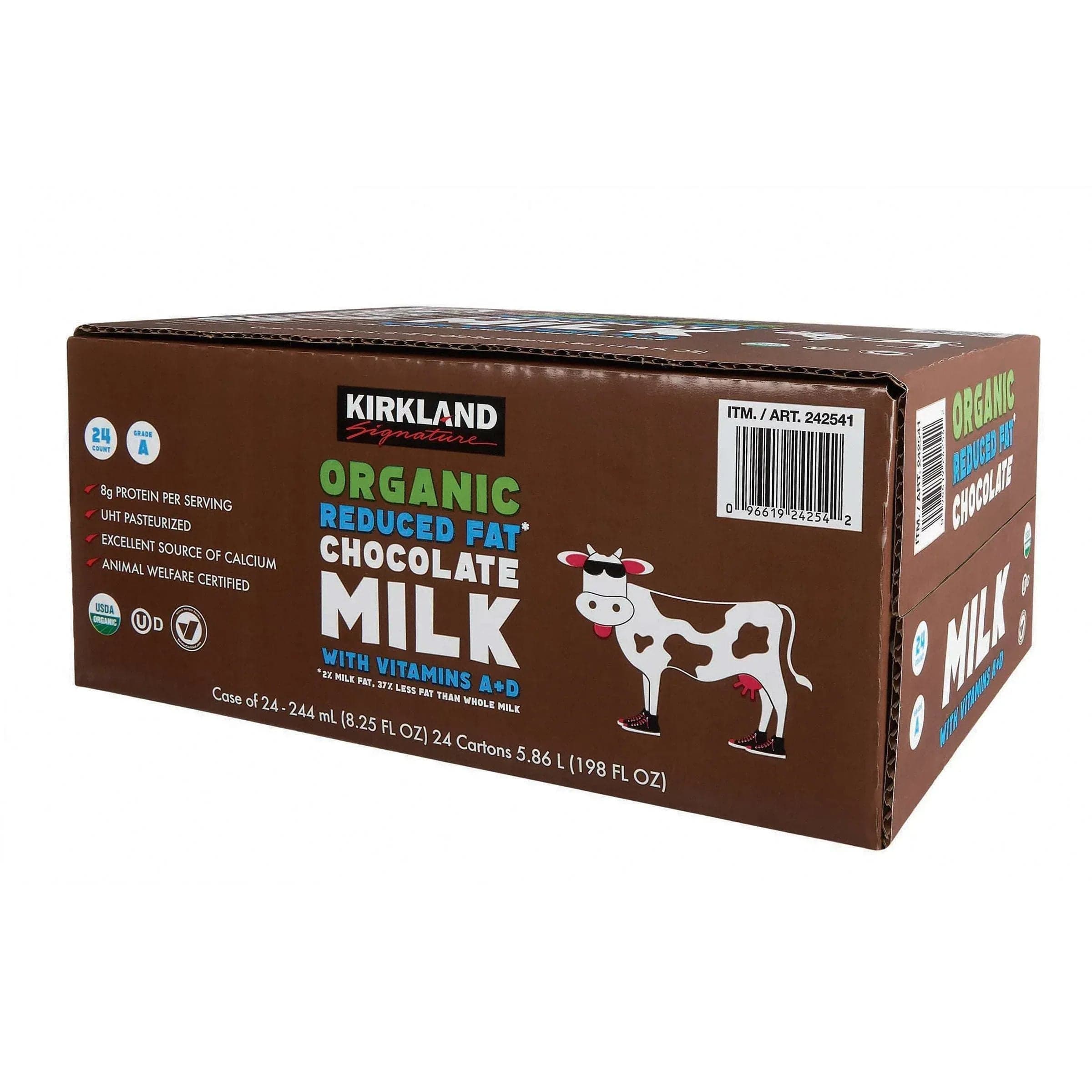 Kirkland Signature Organic Reduced Fat Chocolate Milk, 8.25 fl oz, 24-Count