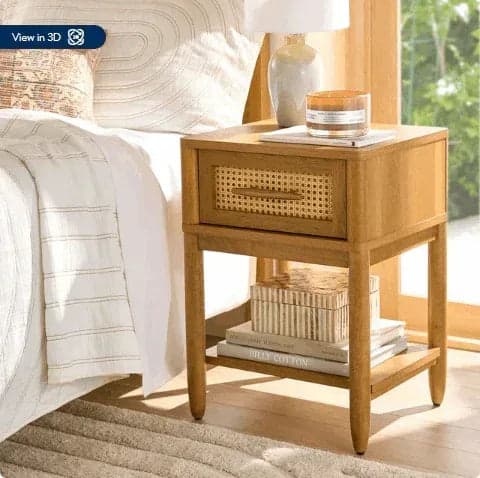 Better Homes & Gardens Springwood Caning Nightstand, Light Honey Finish, 17.6" x 15.5" x 24"